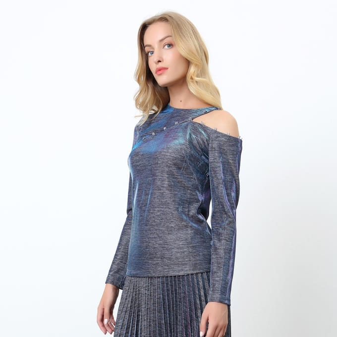 Asymmetrische glinsterende top met op off-shoulder
