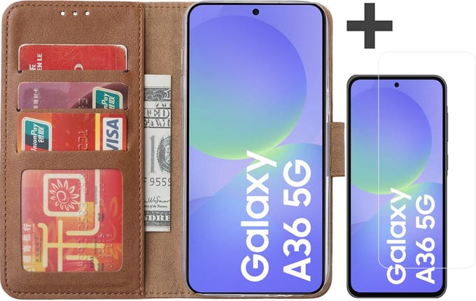 Hoesje met Screenprotector Geschikt voor Samsung Galaxy A36 – Arara bookcase met pasjeshouder - Bruin