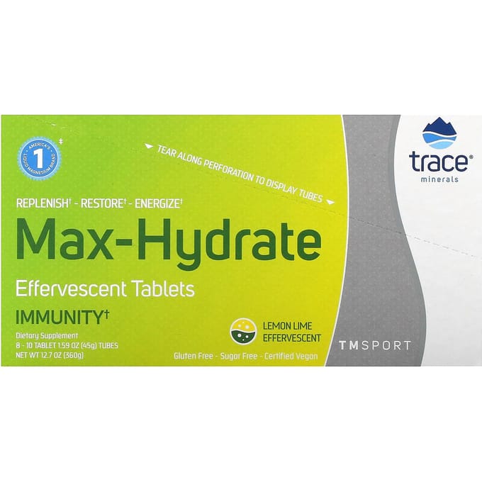 Trace, TM Sport, Max-Hydrate, Comprimés Stimulant l'Immunité, Saveur Citron Vert, 8 Tubes, 10 Comprimés Chacun