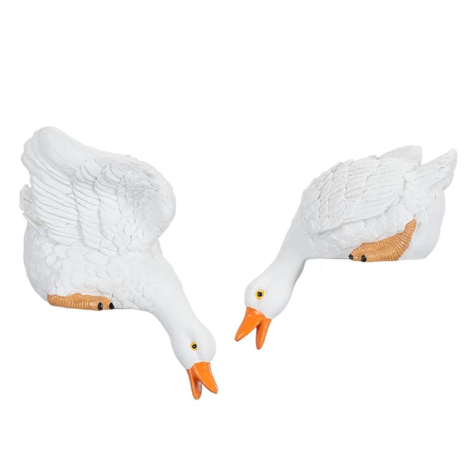 2 stuks Drinkende Eend Beeld Waterdichte Hars Eend Tuinlandschap Figuurtjes Decoratief Buiten white