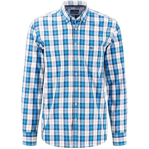 Fynch-Hatton Overhemd Combi Multi Checks Button Down Vibrant Blue / male