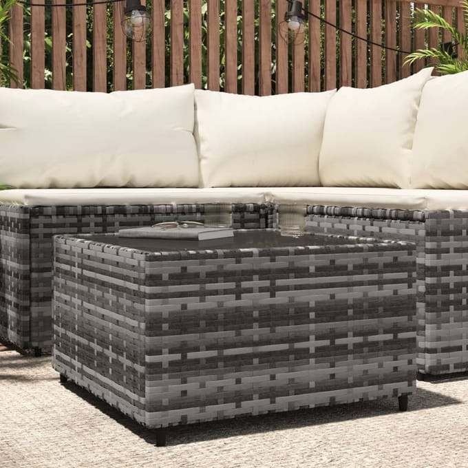 vidaXL - Salontafel - tuin - vierkant - 50x50x30 - cm - poly - rattan - grijs