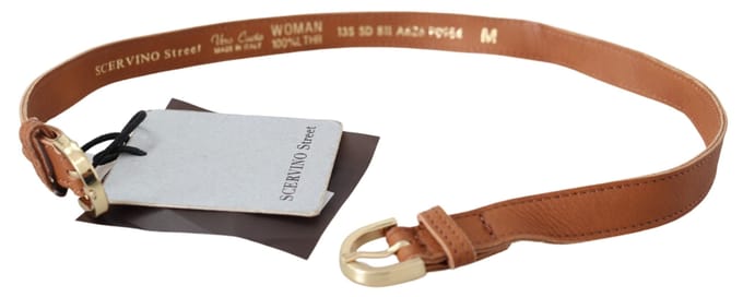 Scervino Straat Lichtbruin Leren Gouden Dubbele Gesp Tailleband