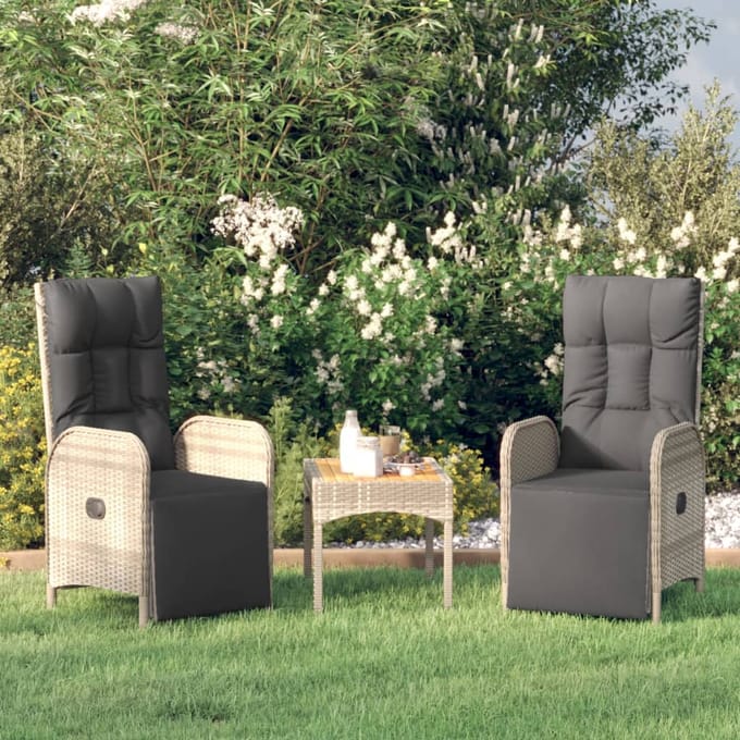 vidaXL - Tuinstoelen - 2 - st - verstelbaar - met - tafel - poly - rattan - grijs