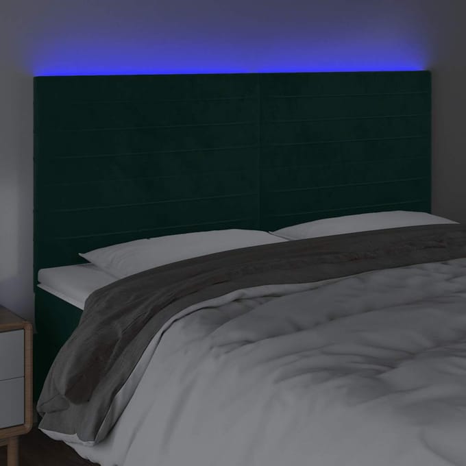vidaXL - Hoofdbord - LED - 200x5x118/128 - cm - fluweel - donkergroen