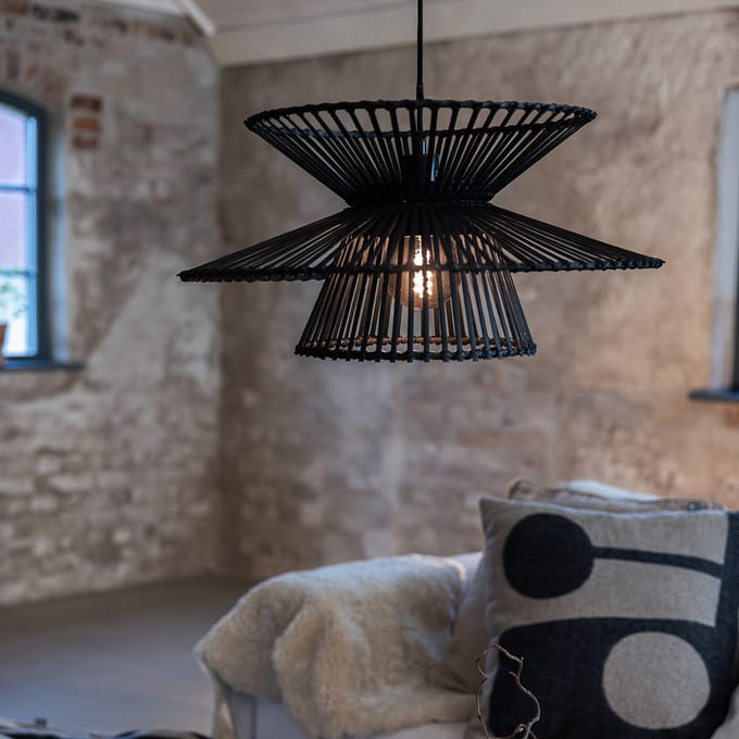 Markslöjd Hanglamp Duplici, zwart, bamboe, Ø 57 cm, E27
