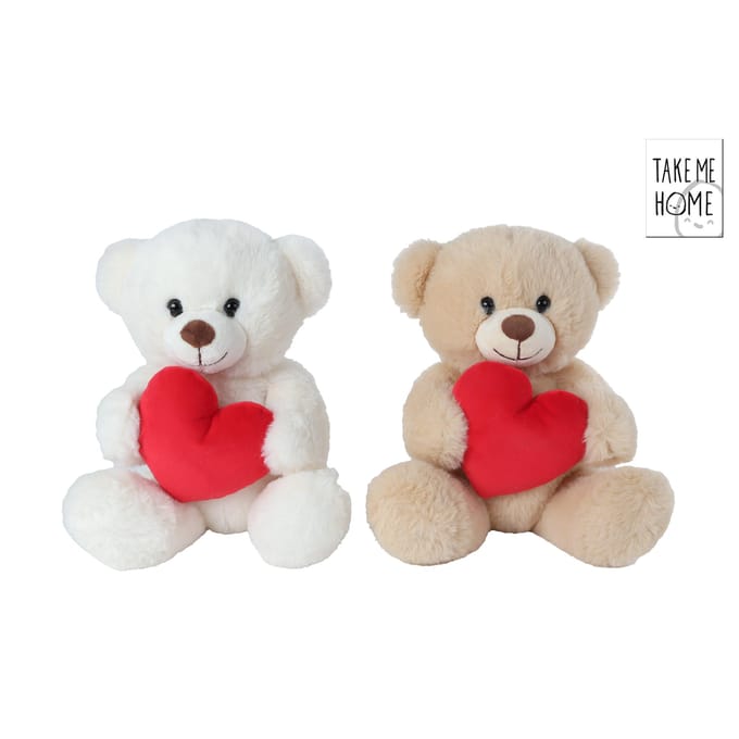 Pluche beer met hart 2 assorti 21cm