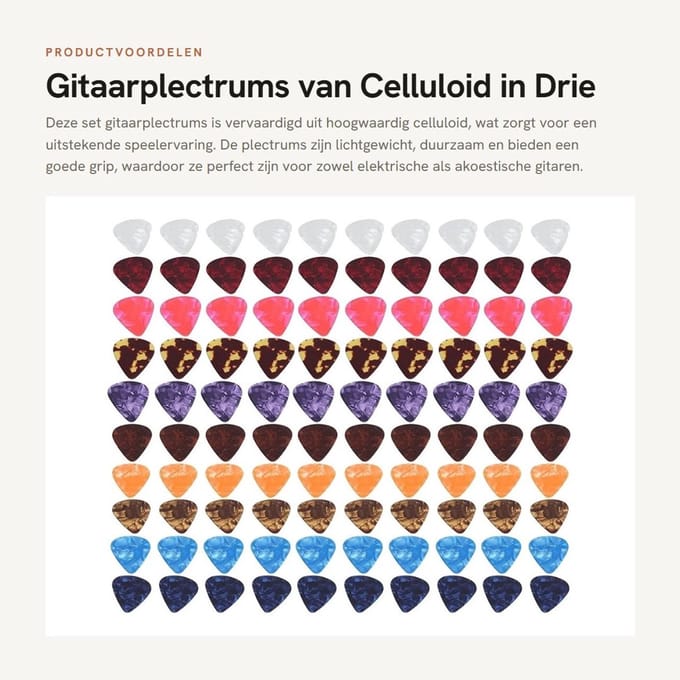 Dailygoods - Gitaarplectrums van Celluloid in Drie Diktes voor Gitaren