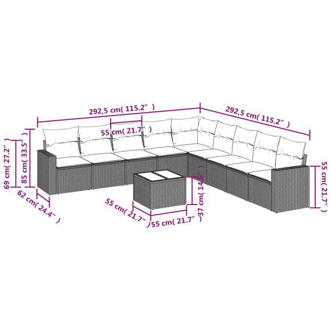 vidaXL - 10-delige - Loungeset - met - kussens - poly - rattan - bruin