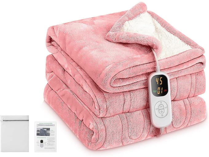 Elektrische Deken 1 Persoon - Warmtedeken Elektrisch - Extra Zacht - Roze
