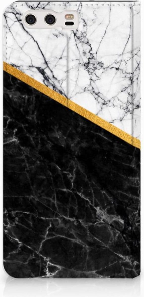 Huawei P10 Plus Standcase Marmer Wit Zwart - Origineel Cadeau Man
