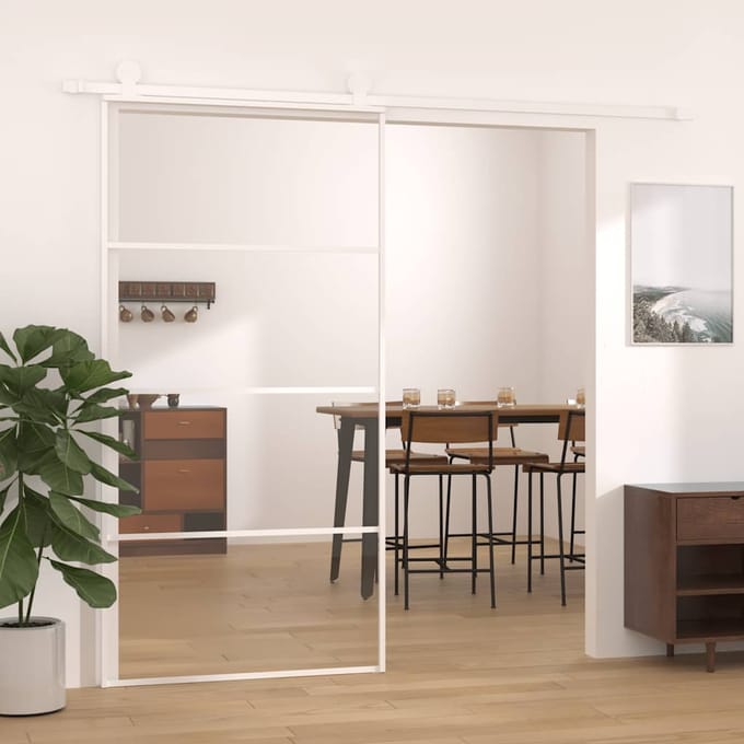 vidaXL - Schuifdeur - 102,5x205 - cm - ESG-glas - en - aluminium - wit