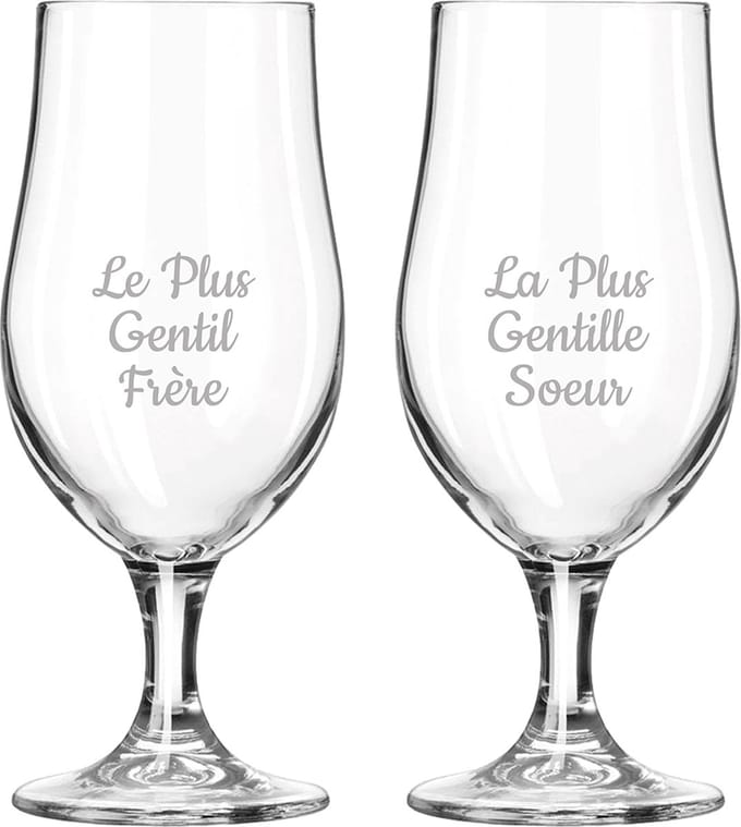 Bierglas op voet gegraveerd - 49cl - Le Plus Gentil Frère & La Plus Gentille Soeur