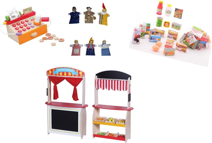 Playwood Poppenkast Theater en Winkel Set - Met Accessoires