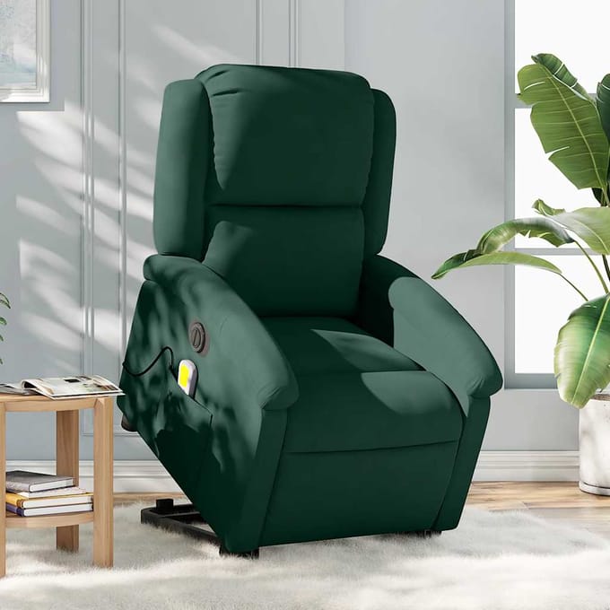 vidaXL - Sta-op-massagestoel - elektrisch - verstelbaar - fluweel - donkergroen