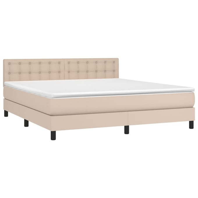 vidaXL - Boxspring - met - matras - kunstleer - cappuccinokleurig - 180x200 - cm