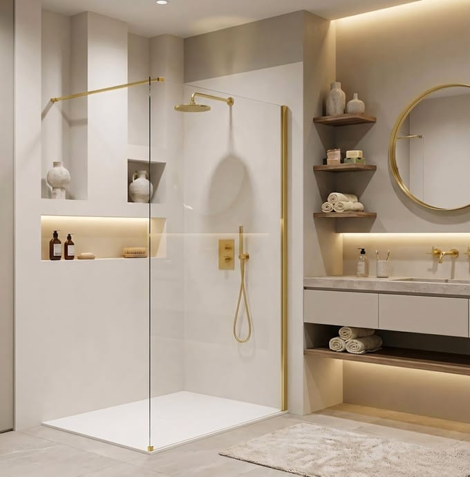 Rea Flexi Transparent - Douchewand - Gouden - 100 Gehard Glas 8 mm (Transparant) - 120X100X195cm