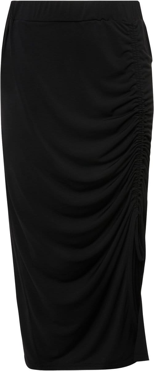 Ulla Popken - Dames - Midi-rok split rimpeling smalle elastische tailleband - Zwart - Maat 54+