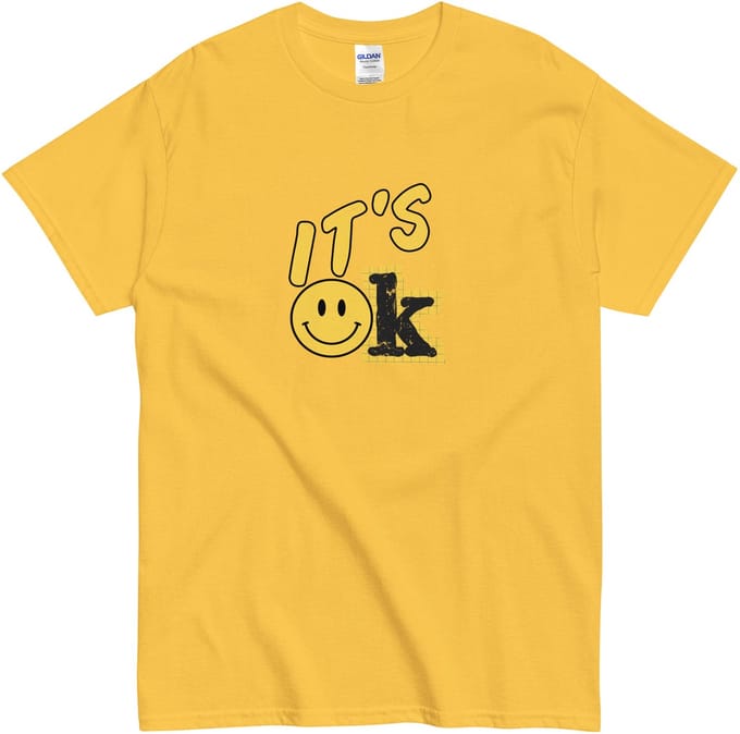 Heren en Dames T-shirt - Statement It's Ok - Smiley Design - Grijs - M