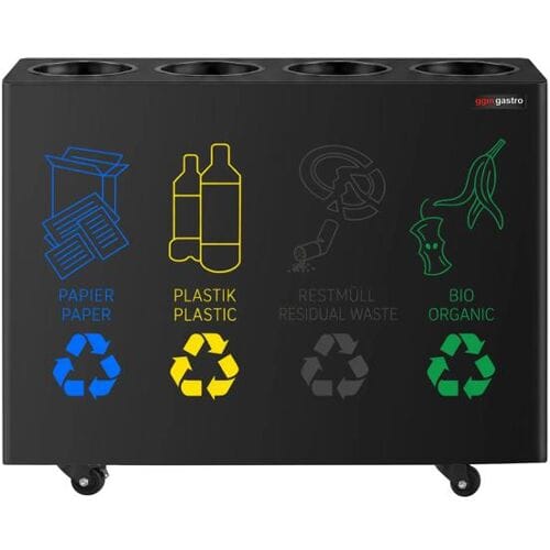 GGM Gastro Mülltrennsystem - 4 Behälter je 30 Liter - Schwarz - mit 4 Rollen
