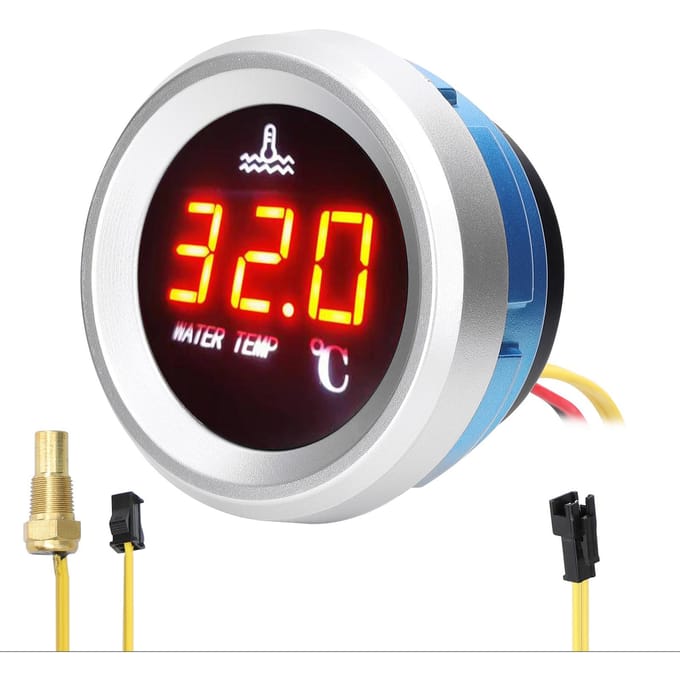 52 mm watertemperatuurmeter auto digitale meter LED-display 9-36V met temperatuursensoralarm zwart