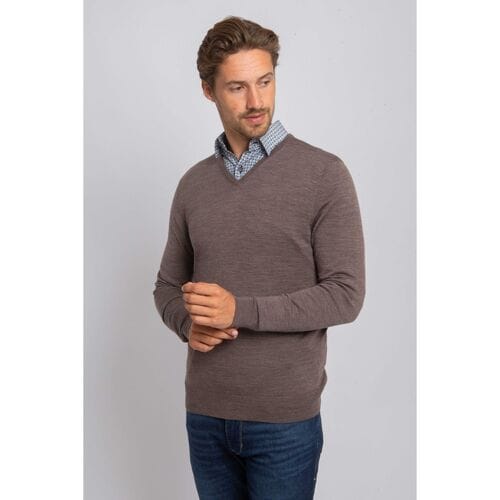 Suitable Merino Pullover V-Hals Taupe - Maat XXL - Heren