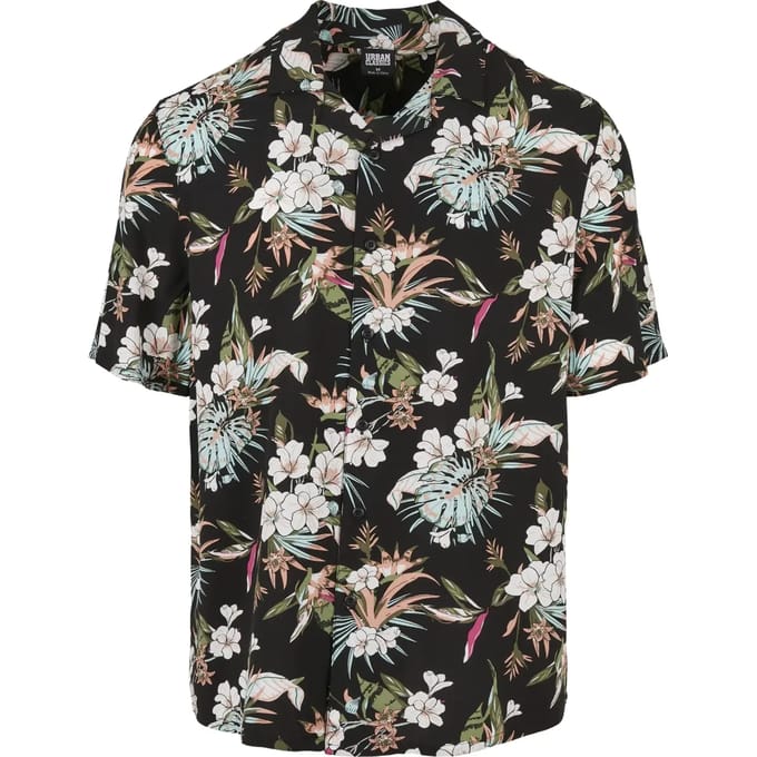 Urban Classics - Viscose AOP Resort Overhemd - M - Zwart