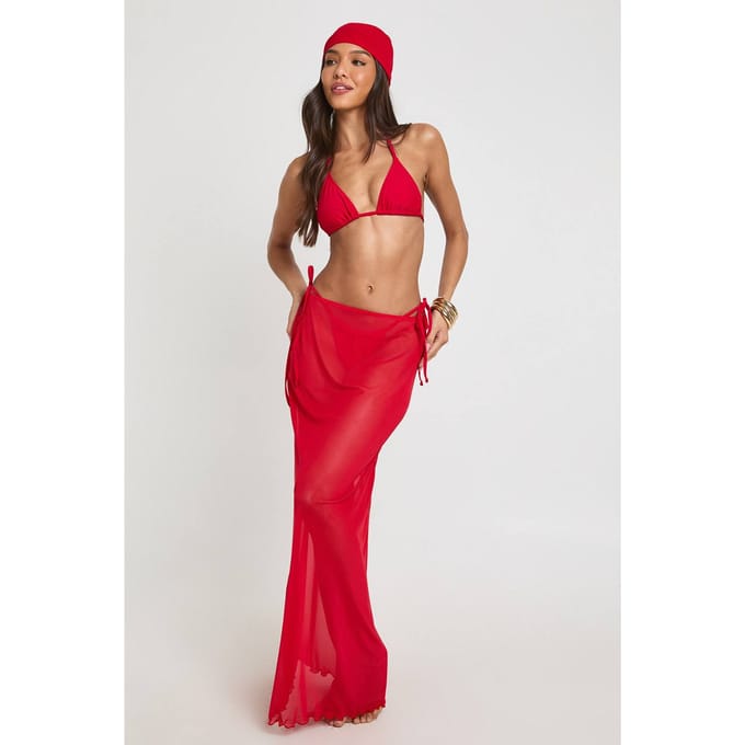 boohoo Dames Driehoekige Bikiniset Met Maxirok En Hoofddoek | Rood | Maat: 44