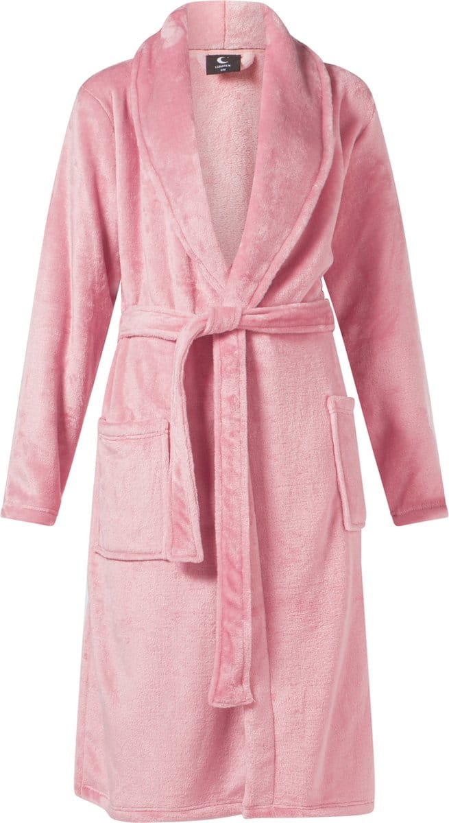 Lunatex - dames badjas - coral fleece - roze - L/XL