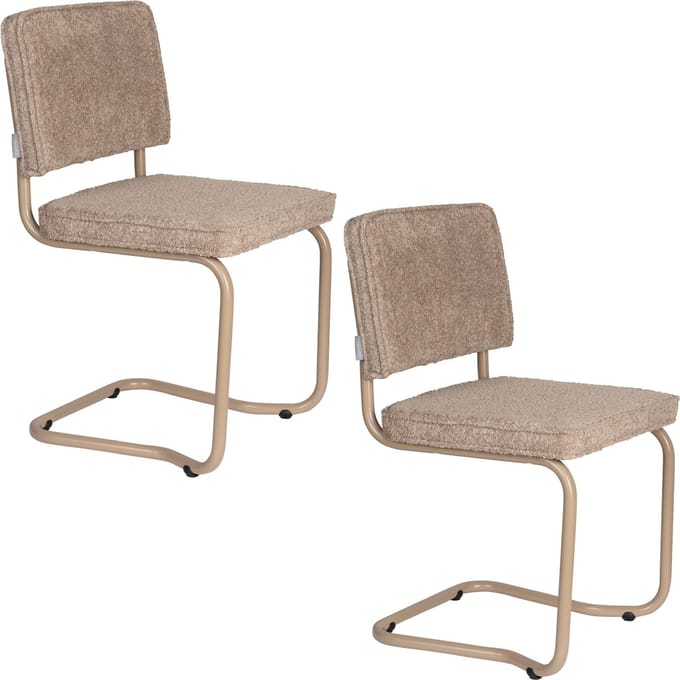 Zuiver Ridge Kink Soft Eetkamerstoelen Beige - Set van 2