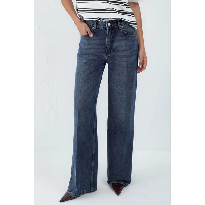 Brede Pijpen Ruwe Denim Jeans