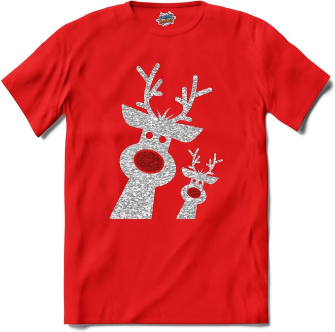 Kerst rendier buddy's glitter - T-Shirt - Dames - Heren - Rood - Maat S