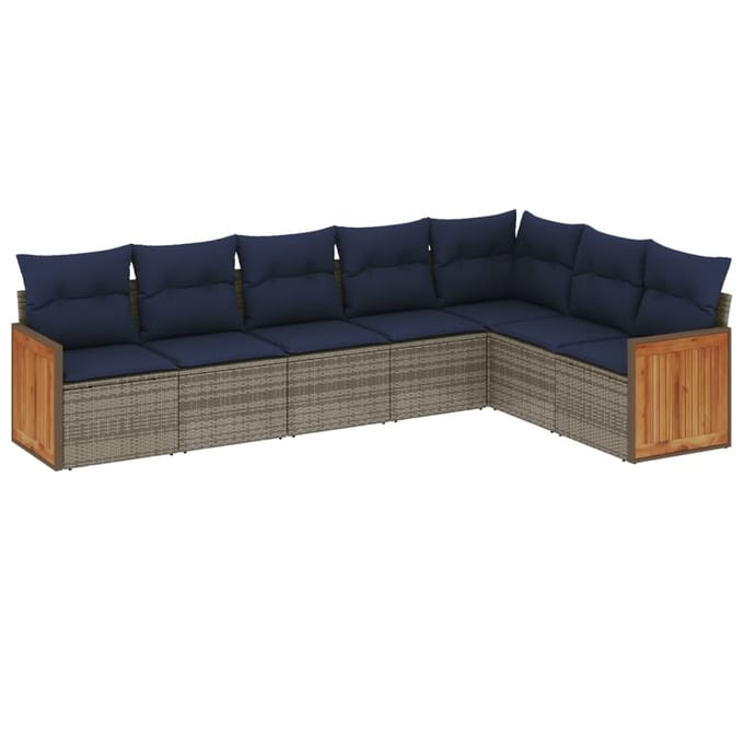 vidaXL - 7-delige - tuinbankset - met - kussens, - grijs - polyrotan