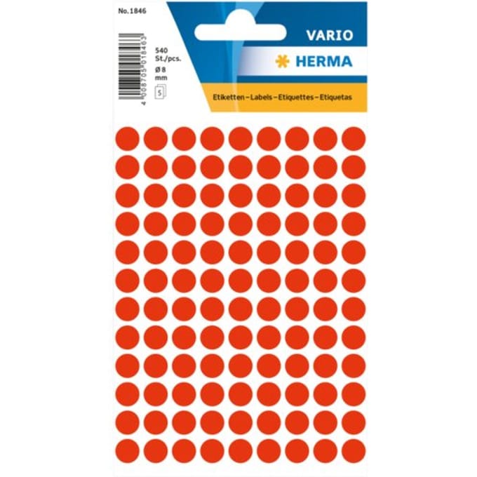 Etiket HERMA 1846 rond 8mm fluor rood 540 stuks