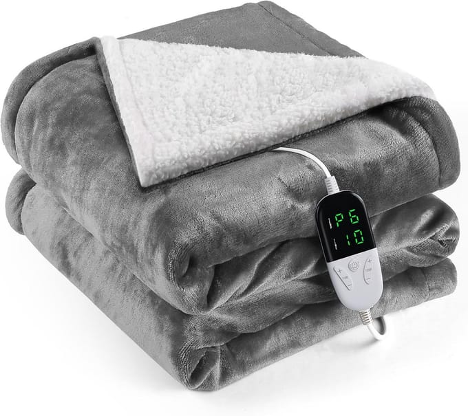 Verwarmde Deken Flanel 133x155 cm met 6 Warmtestanden en Timer