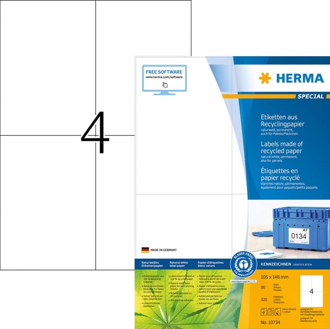 Etikett HERMA Recycling 10734 105x148mm 320 Stück weiß