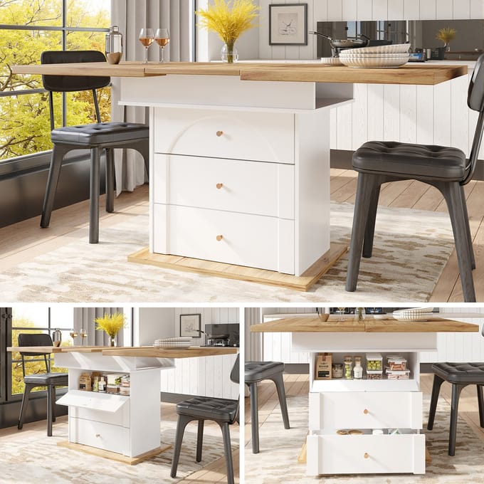 Eettafel - 110-140 x 80 cm - Uitschuifbare Klapbare Eettafel voor 4-6 Personen - Minimalistisch Design - Wit