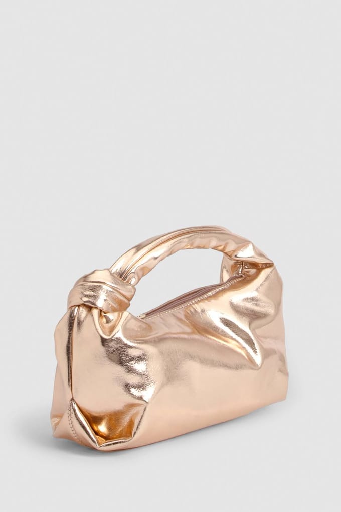 boohoo Dames Metallic Handtas Met Geknoopte Handgreep | Rose Gold