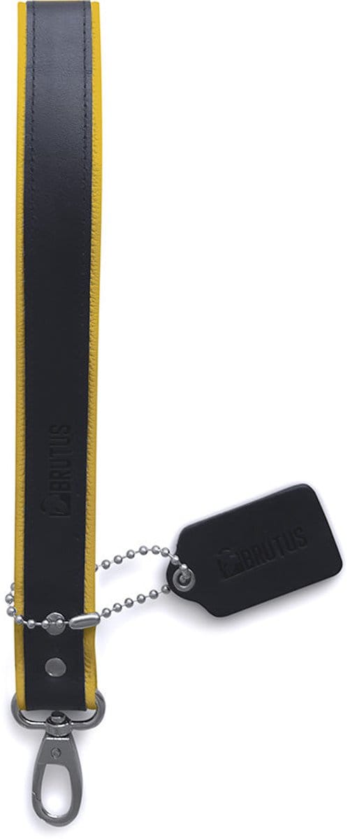 Brutus - Korte Lederen Bondage Leash - Zwart/Geel