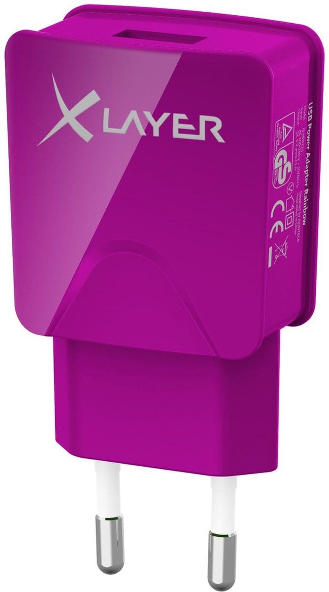 XLayer - USB Oplader - USB Stekker - 5V / 2.1A / 10.5W – Universele Oplader - Paars