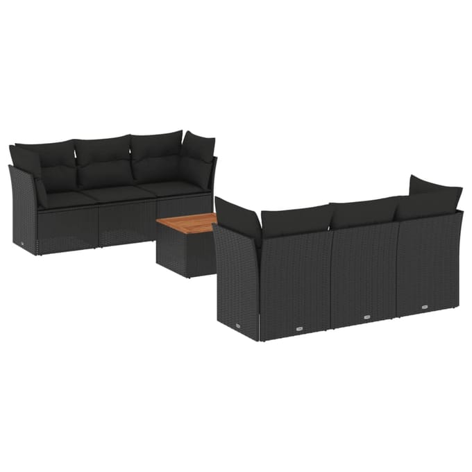 vidaXL - 7-delige - Loungeset - met - kussens - poly - rattan - zwart