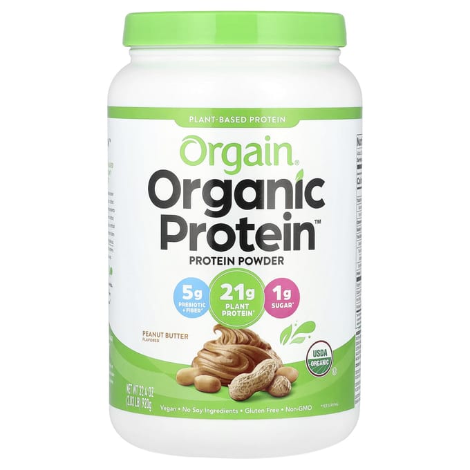 Orgain, Poudre de Protéines Bio, Végétale, Beurre de Cacahuète, 2,03 lb (920 g)