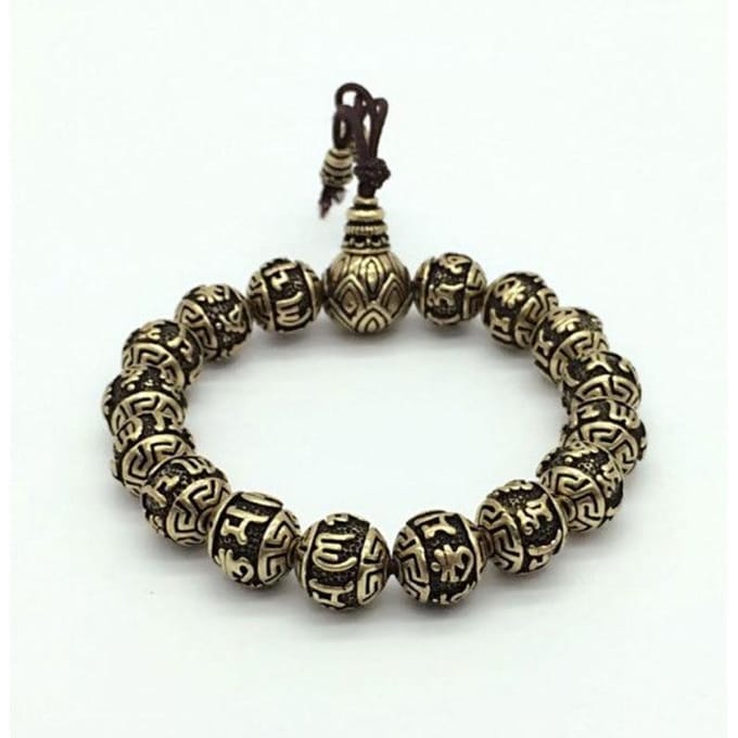 Retro Vintage Tibetaans Zilver Boeddhisme Mantra's Armband Mannen Amulet Zes Woorden Om Mani Padme Hum Lotus Kralen Armband Voor Vrouwen Beads 15mm