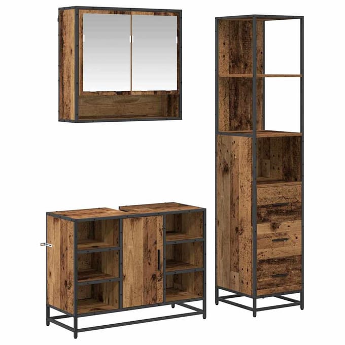 vidaXL - Badkamermeubel - Set - 3 - st - Oud - Hout - Bewerkt - hout
