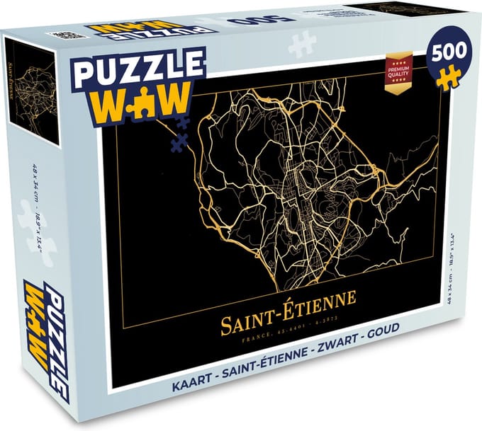 Puzzel Kaart - Saint-Étienne - Zwart - Goud - Legpuzzel - Puzzel 500 stukjes
