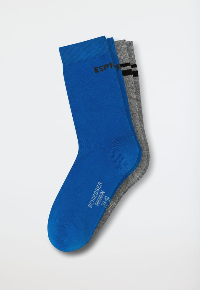 Herensokken, set van 2, grijs gemêleerd/blauw - Fashion 43/46