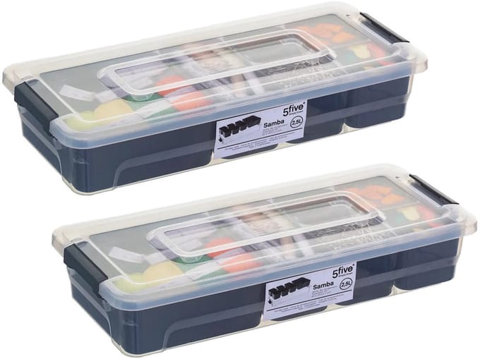 5Five Opslag sorteerbox - 2x - 6 vakjes indeling - 35 x 15 x 7 cm - kunststof - opbergdoos - 2500 ml