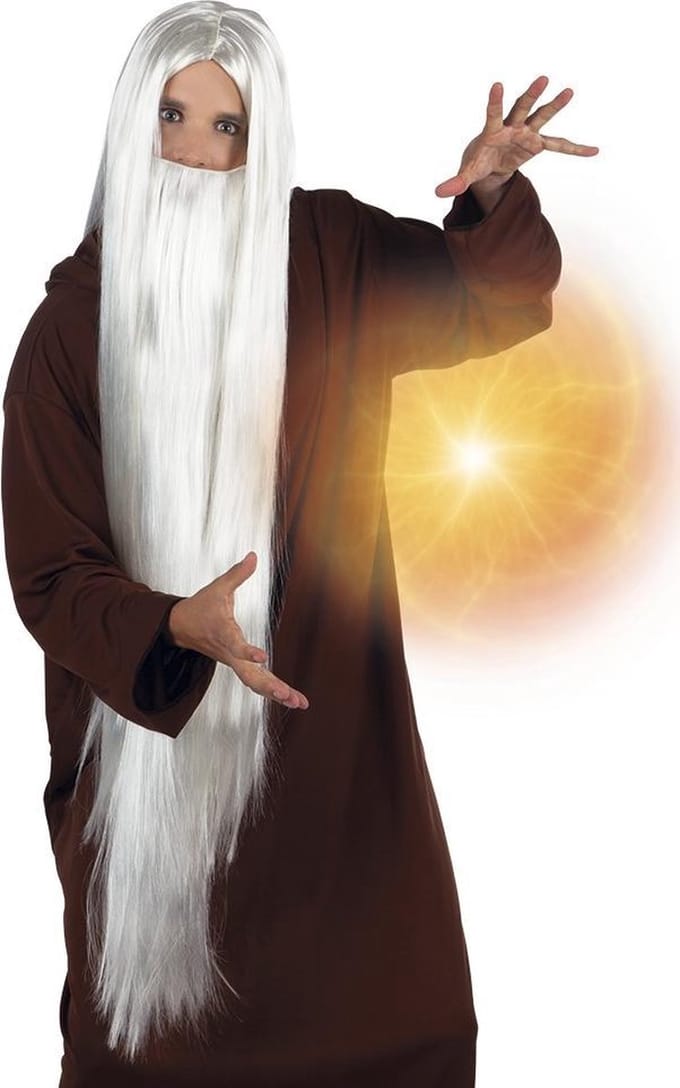 6 stuks: Pruik Wizard met baard