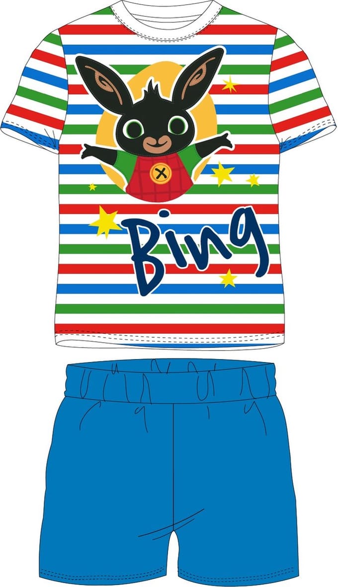 Bing Bunny shortama/pyjama gestreept katoen blauw maat 116