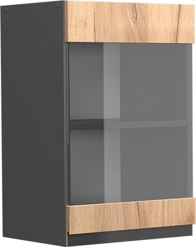 Vicco R-Line Glazen keukenkast – 40 cm J-vorm Krachtige eik goud
